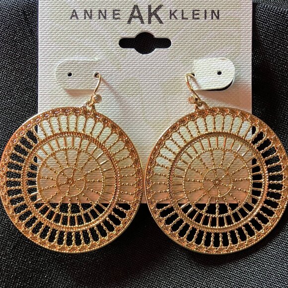 Anne Klein Gold Color Boho Dangling Round Earrings - Picture 2 of 4